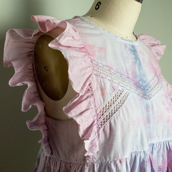 Customized Ruffle Blouse w/ Custom Tie-Dye - Withe Eyelet Lace - Picture 2 of 6